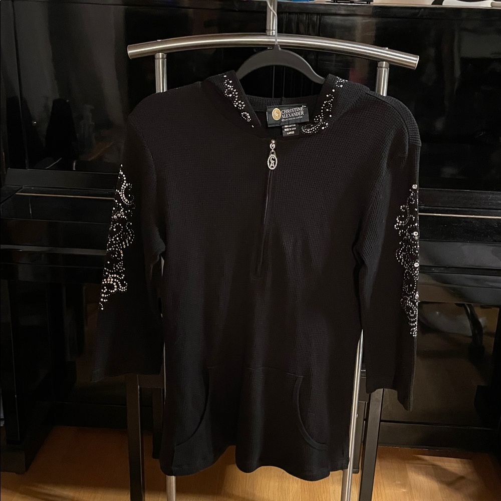 Christine Alexander Black Hoodie with Swarovski Crystals